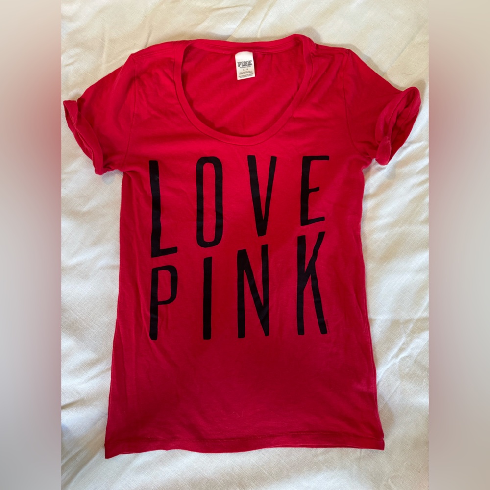Pink Red Graphic Tee with Black Lettering
